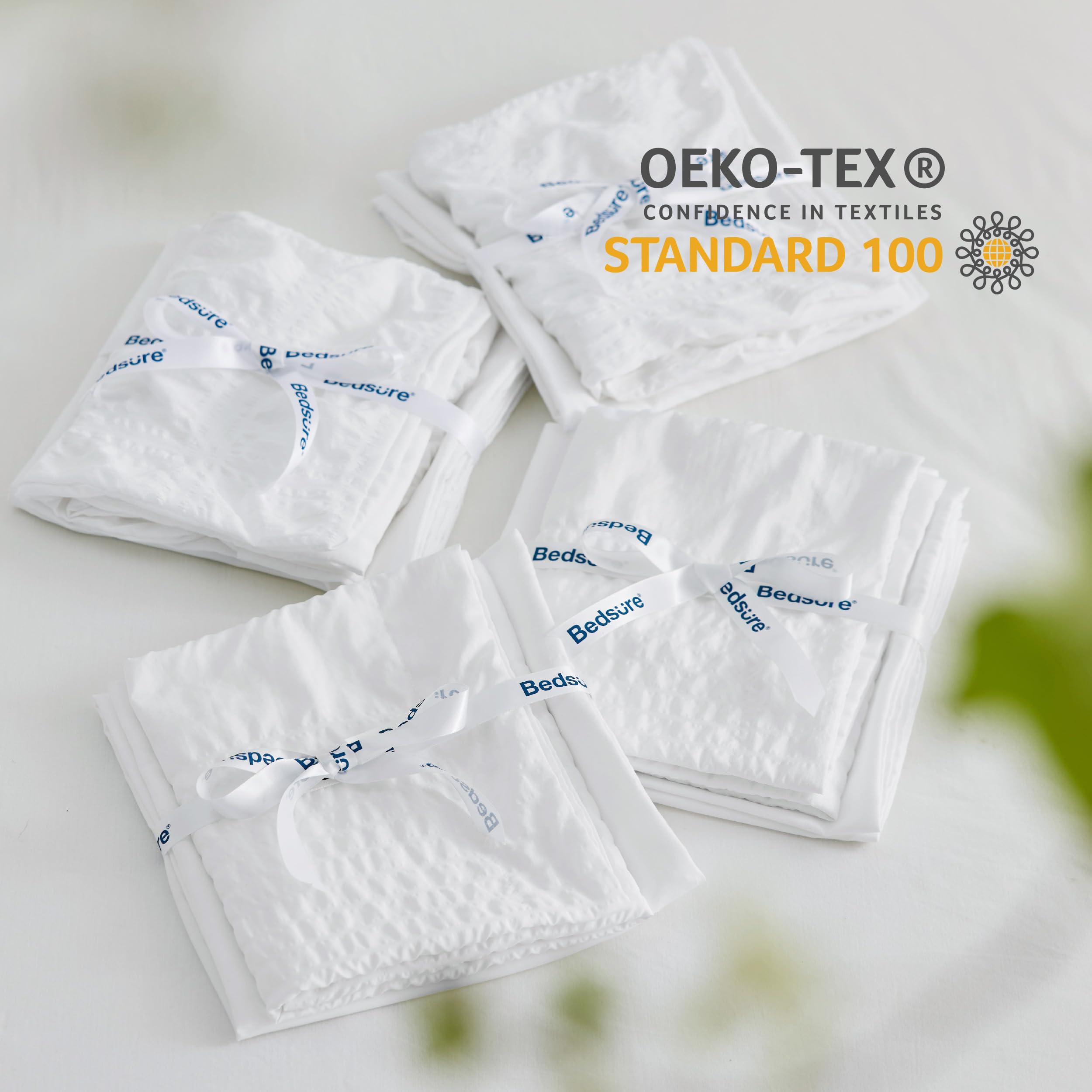Bedsure Queen Size 7-Piece Plaid Seersucker Bed in a Bag Set - Soft Lightweight White Boho Comforter with Sheets, Pillowcases & Shams | Perfect for Guest Rooms, Dorms & Cozy Bedroom Makeovers