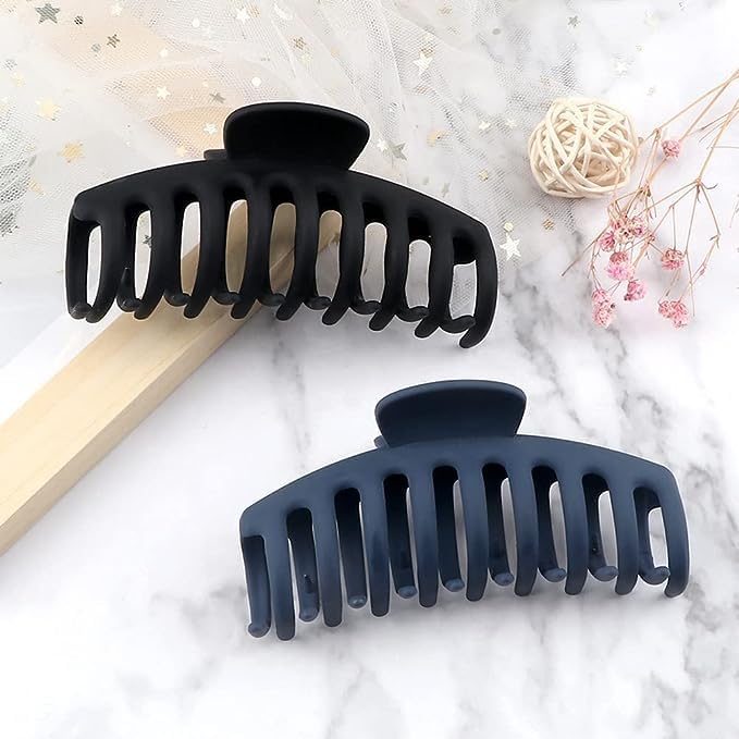 SUKAINA TRENDS Large Hair Claw Clips for Women & Girls - Matte Non-Slip Strong Hold Barrettes for Thick, Thin & Normal Hair (Black, Blue) | Perfect for Work, Gym, Travel & Everyday Styling