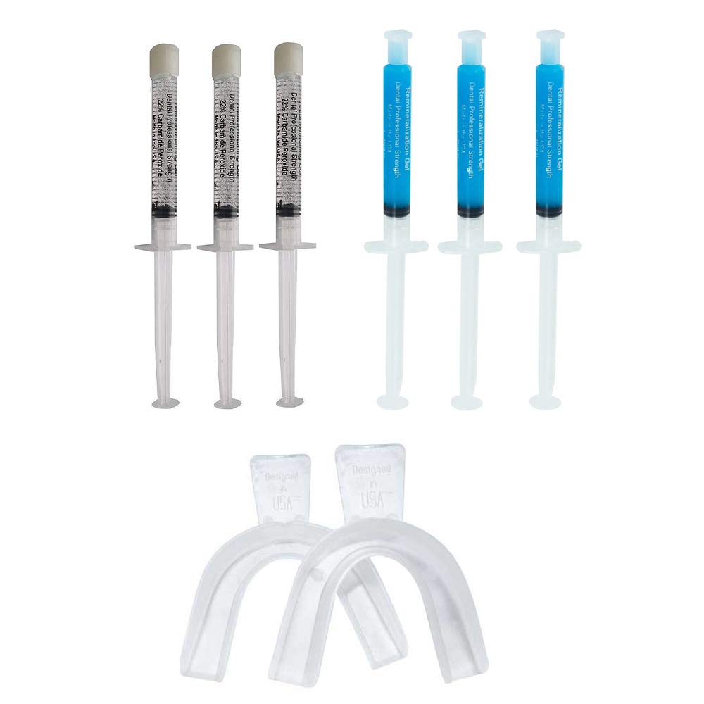 Professional Teeth Whitening Kit with 3ml 22% Carbamide Peroxide Gel & 3ml Remineralization Gel - Includes 2 Mouth Trays & Syringe Dispensers for Effective At-Home Teeth Whitening - Perfect for Smile Enhancement Before Special Events