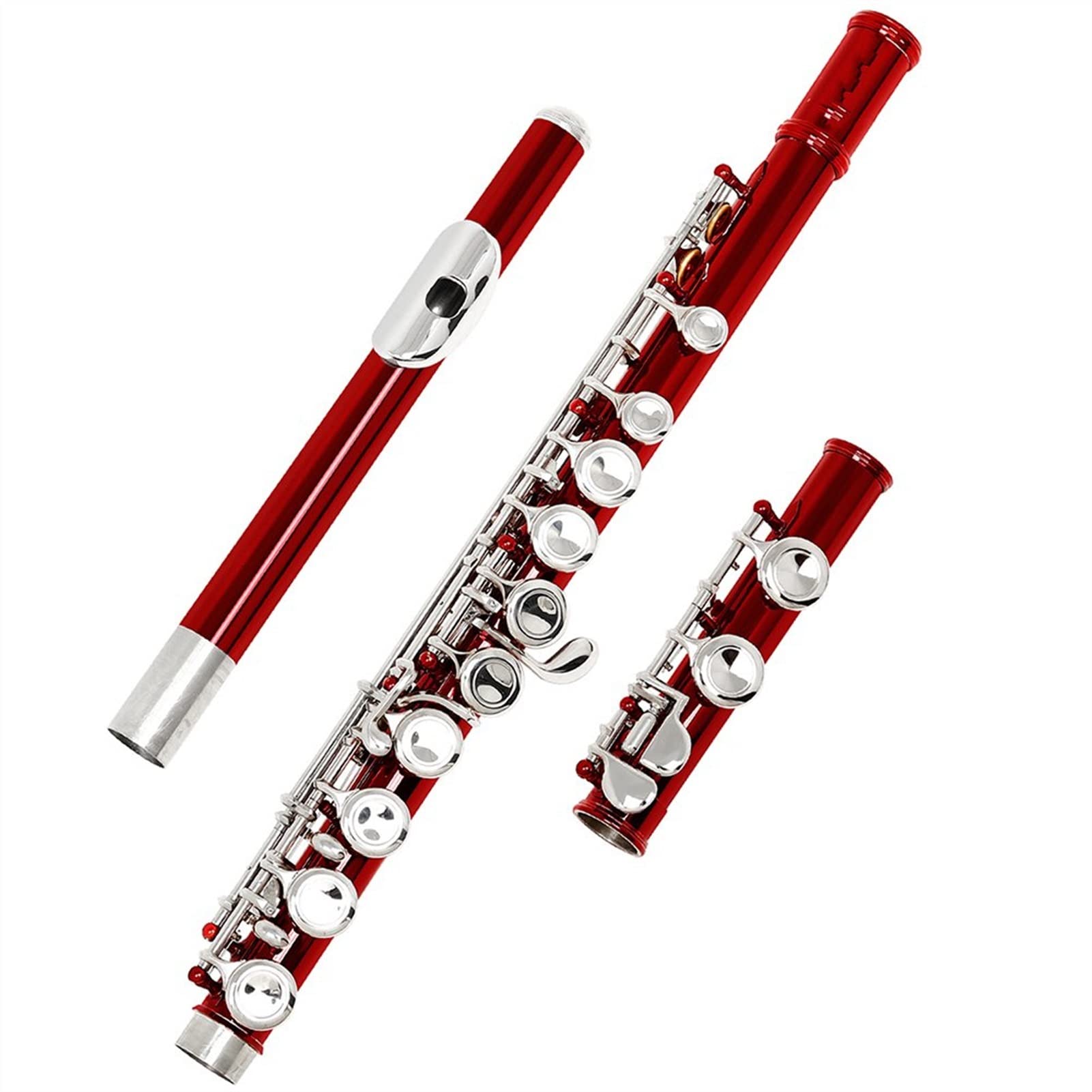 Premium Cupronickel Silver Key 16-Hole Closed Hole C Flute - Professional Band Instrument with Leather Cleaning Cloth & Case - Perfect for Beginners, Students & Performers - Ideal for School Bands, Concerts & Music Practice