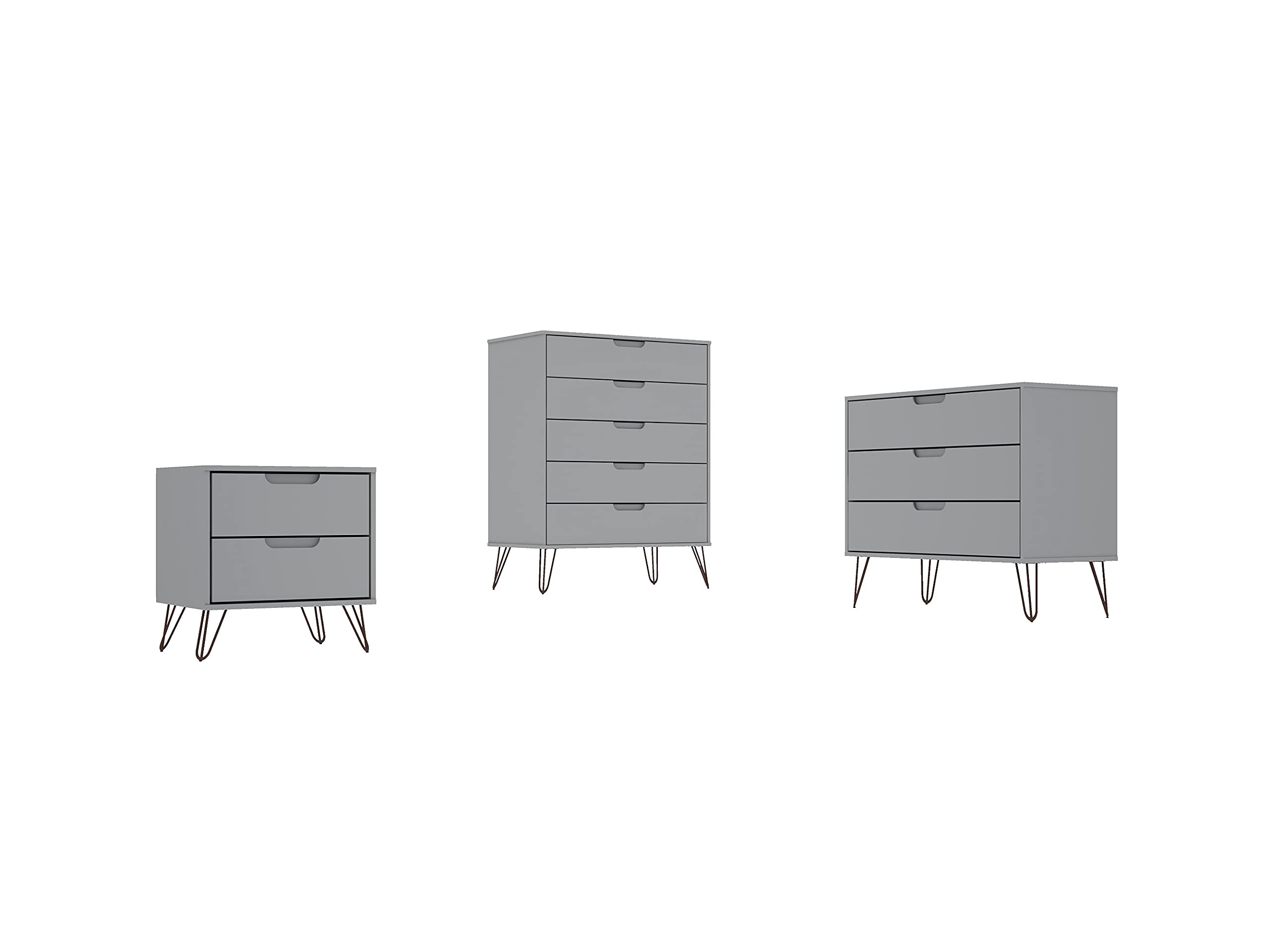 Manhattan Comfort Rockefeller 6-Drawer Dresser and Nightstand Set in White - Modern Bedroom Furniture for Master Bedroom & Guest Room