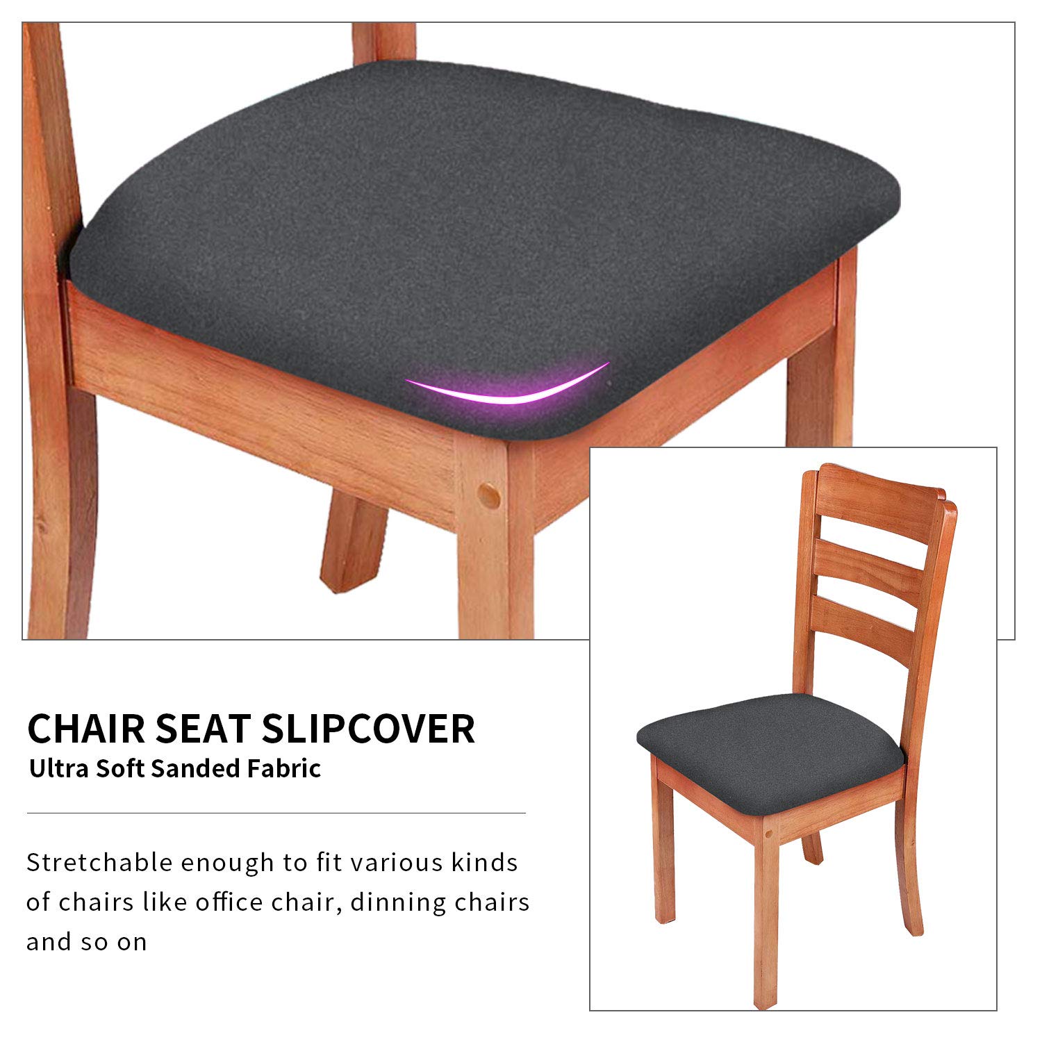 Stretchable Solid Grey Chair Seat Covers with Ties - 4 Pack Dining Room & Kitchen Chair Protectors - Perfect for Home, Office, and Restaurant Use