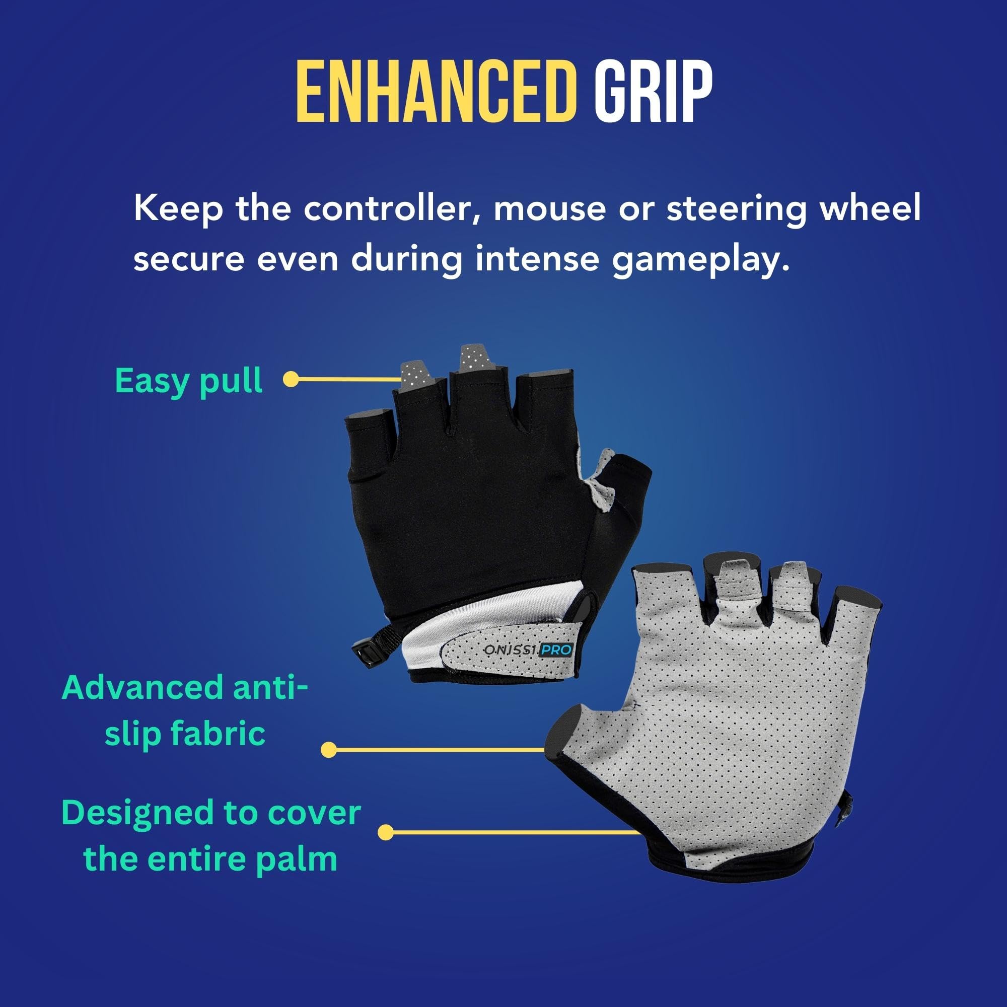 ONISSI Pro Gaming Gloves for Sweaty Hands - Breathable Anti-Slip Gloves for PS5, Xbox, PC, VR & Mobile Gaming - Perfect for Esports, Racing Sims & Long Gaming Sessions