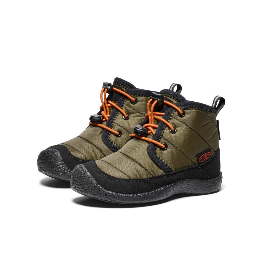 Little Kids' Howser II Waterproof Chukka Boots - Dark Olive/Gold Flame | Water-Resistant Outdoor Shoes for Boys & Girls | Perfect for Hiking, Rainy Days & Playground Adventures