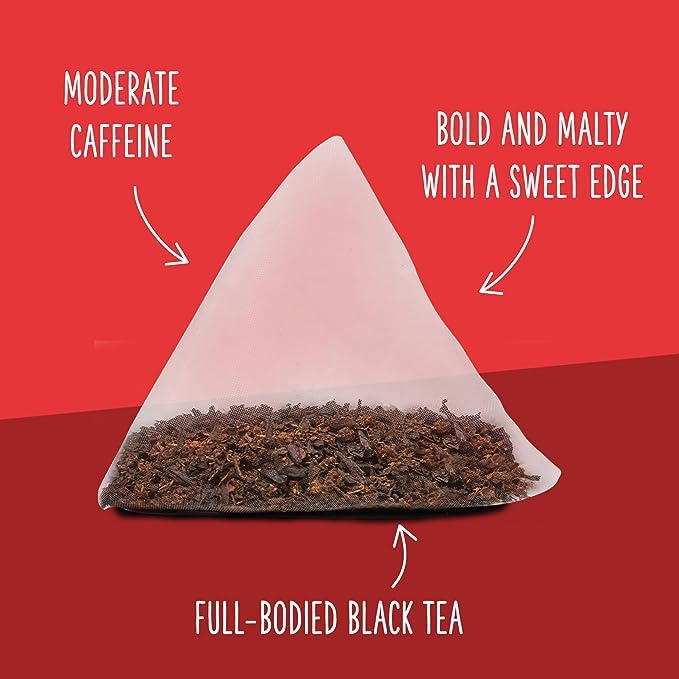 Organic English Breakfast Tea Bags - Two Leaves and a Bud | Caffeinated Whole Leaf Black Tea in Eco-Friendly Compostable Sachets | 15 Count (Pack of 6) | Perfect for Morning Boost, Afternoon Relaxation or Office Break | Add Milk & Sugar or Enjoy Plain
