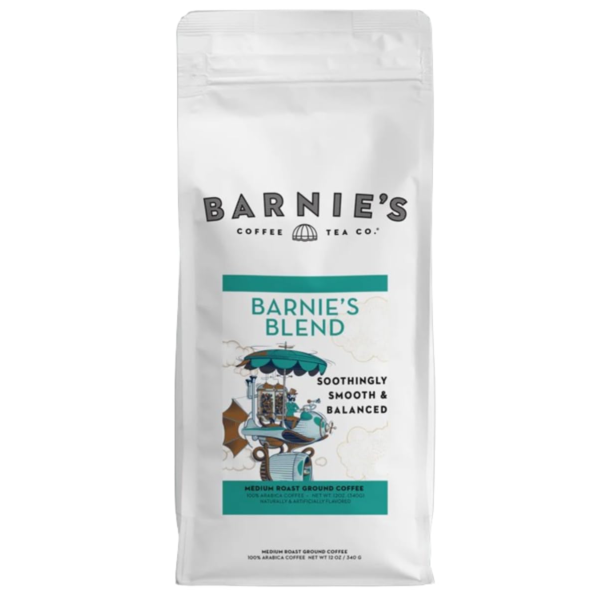 Barnie's Café Blend Ground Coffee - Smooth & Balanced Medium Roast Arabica Beans from South & Central America, 12 oz Bag - Perfect for Home Brewing, Office Use & Gifts