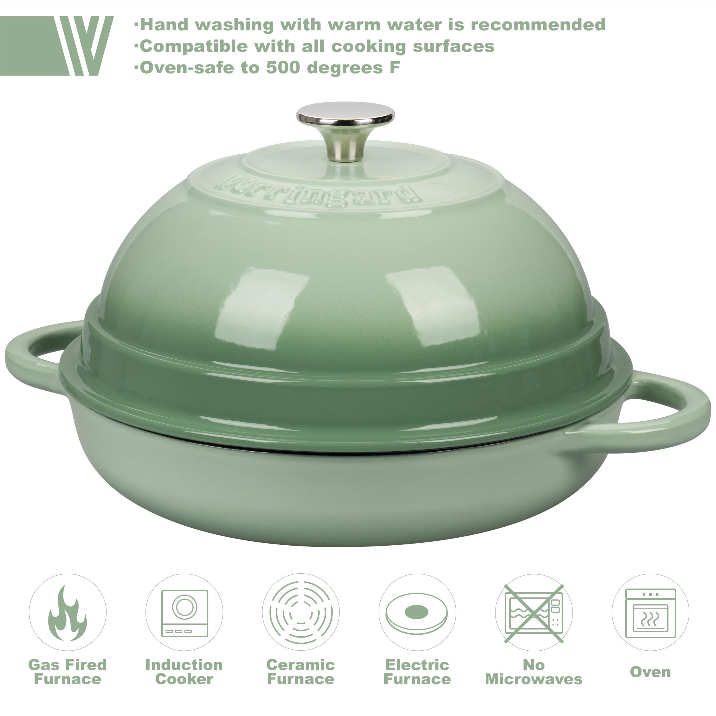 6 Quart Enameled Cast Iron Dutch Oven with Lid - Perfect for Bread Baking, Roasting, Stews & Camping - Green Color Kitchen Cookware