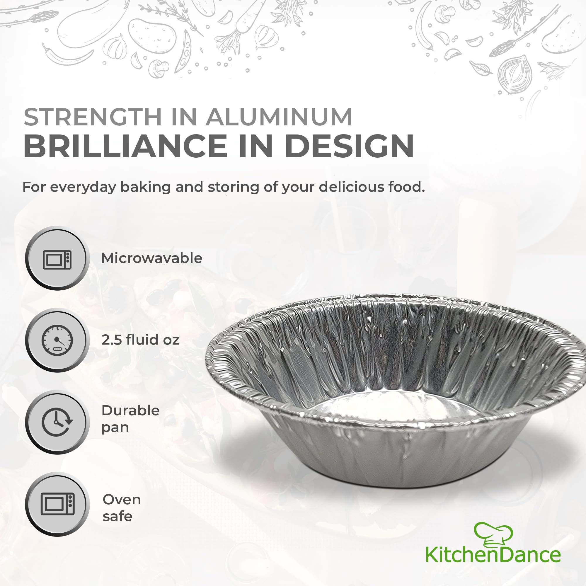 KitchenDance 3-Inch Round Disposable Aluminum Foil Tart Pans - 301/500 Count for Baking Pies, Tarts & Desserts - Perfect for Home Baking, Party Treats & Holiday Cooking - Non-Stick & Easy Clean