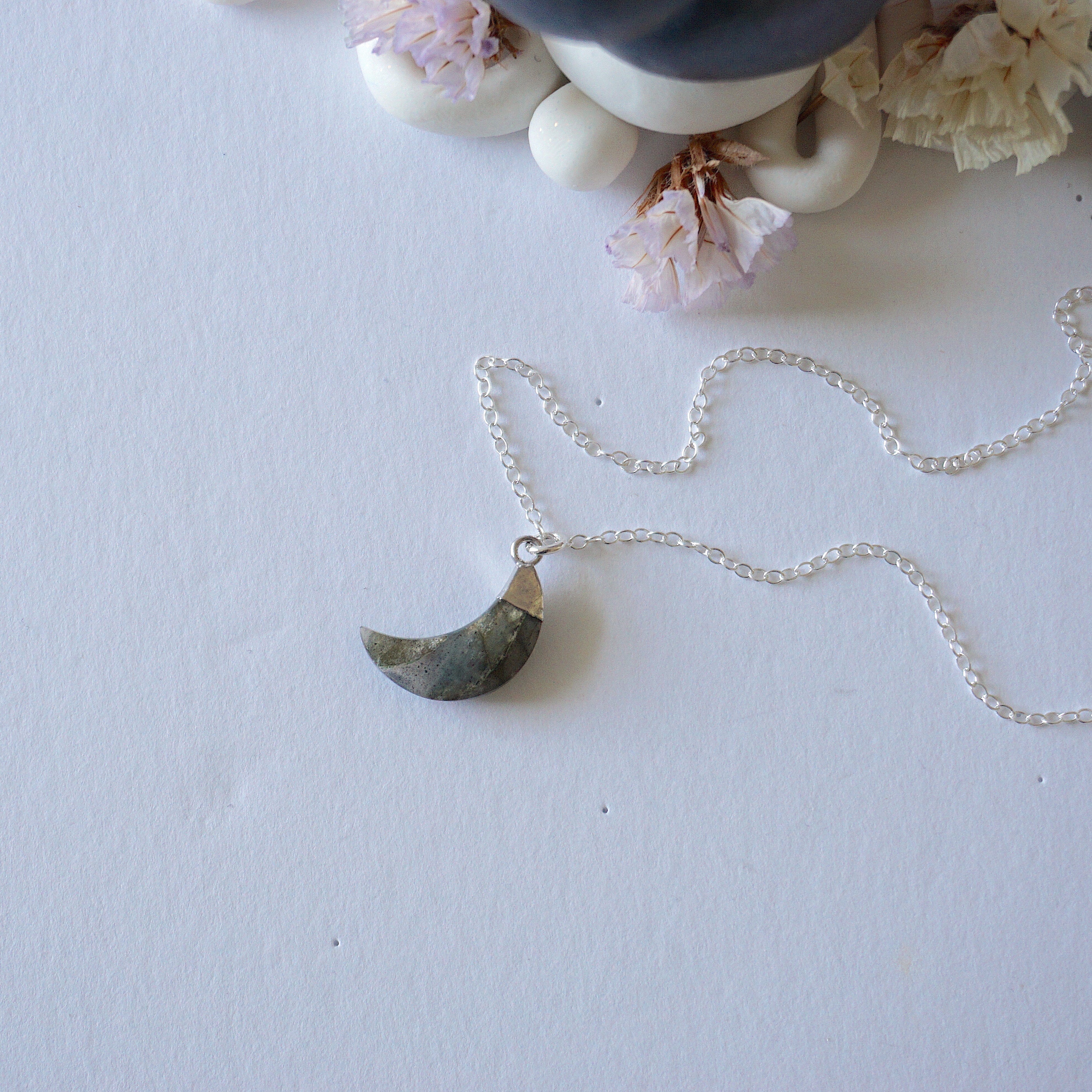 Labradorite Sterling Silver Moon Charm Necklace – Elegant Gemstone Jewelry for Women, Moon Phase Pendant Gift for Her | Perfect for Spiritual Healing, Boho Fashion & Special Occasions
