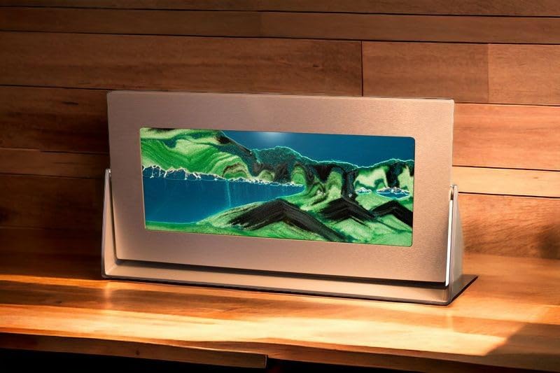 Moving Sand Pictures - Md62 Medium Silver Frame (Summer Turquoise) | Unique 3D Sand Art Gift for Men & Women | Perfect for Home Decor, Office Desk & Relaxation Therapy