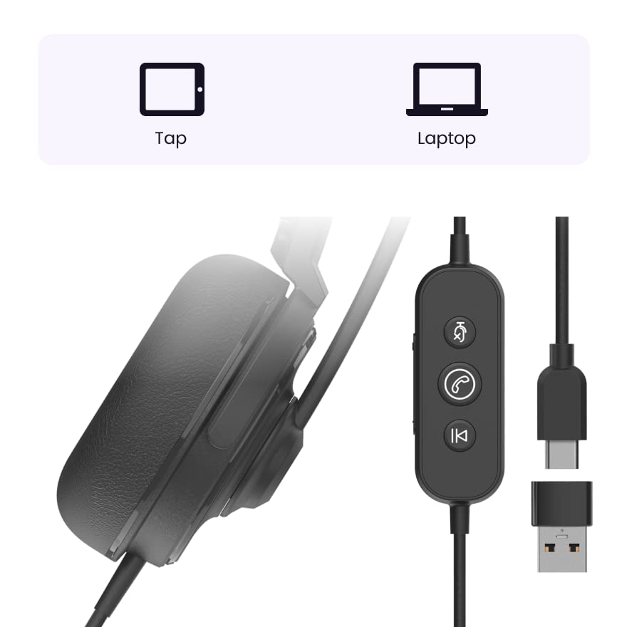 HP20 Wired Computer Headset with Noise Cancelling Microphone - USB/Type-C On-Ear Headphones for PC, Mac, Laptop & Tablet - Perfect for Office, Home & Business Conference Calls