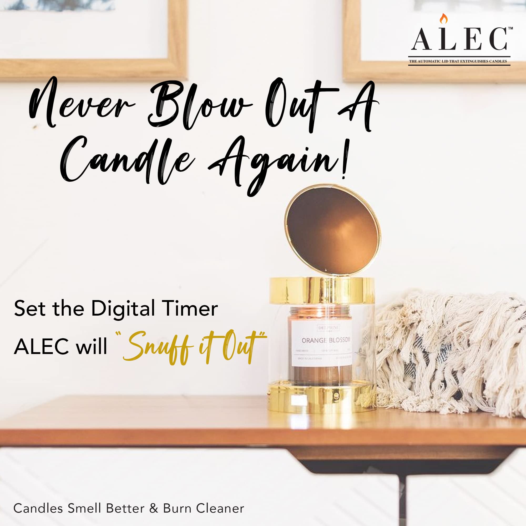 ALEC Clear Hurricane Automatic Candle Holder & Extinguisher with Rechargeable Timer Lid & Stand - Large Bronze Pillar Candle Holder for Votive Candles | Elegant Home Decor for Dining Table Centerpiece, Wedding Reception, and Romantic Ambiance