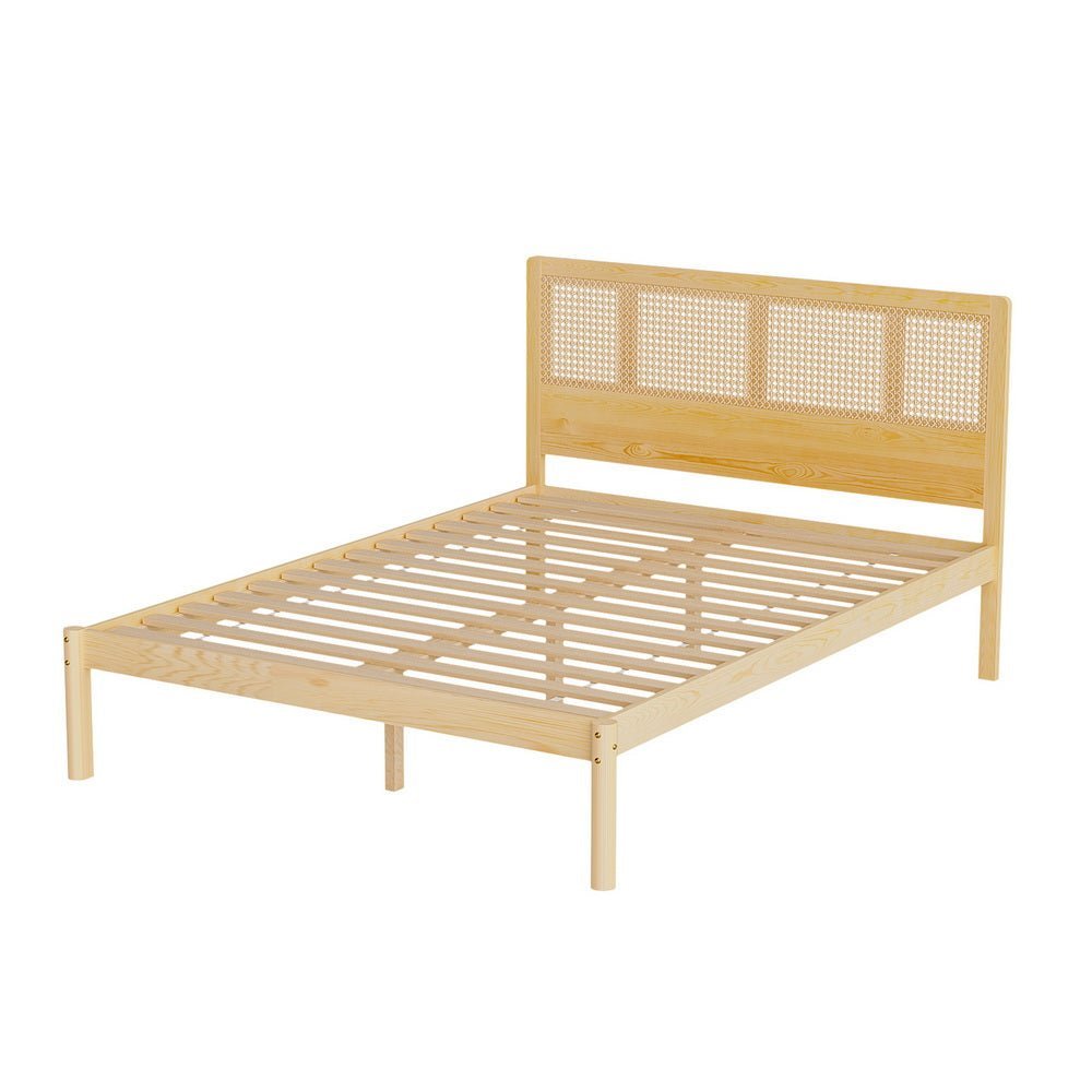 Rita Rattan Wooden Bed Frame with Pine & Bonita Pillow Top Medium Firm Mattress - Double Package, Perfect for Master Bedroom, Guest Room or Vacation Home