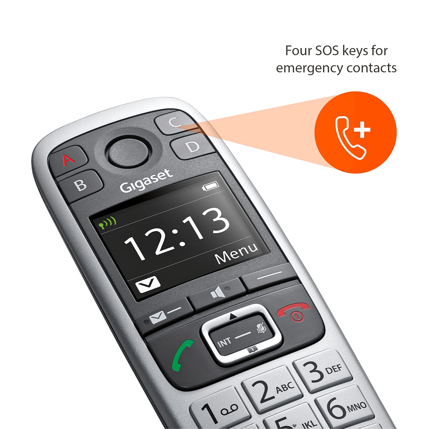 Gigaset E560A Cordless Phone for Seniors - Easy-to-Use Wireless Home Phone with SOS Emergency Button, Answering Machine & Hearing Aid Compatible | Loud Volume & Crystal Clear Sound | German Engineering (Platinum) - Perfect for Elderly Care, Home Security & Hearing Impaired Users