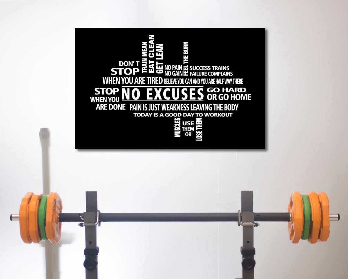 No Excuses Gym Wall Art - Motivational Framed Canvas Print for Home Gym Decor & Fitness Studio Sign - Perfect for Workout Rooms & Personal Training Spaces