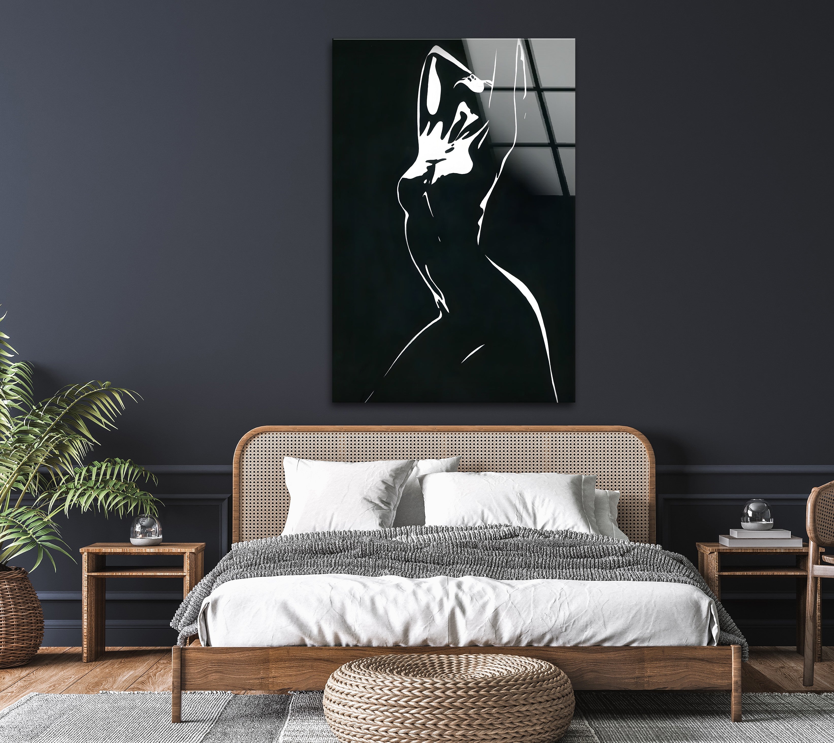 Abstract Black and White Woman Silhouette Glass Wall Art - Elegant Home Decor for Living Room, Bedroom & Office - Modern Framed Artwork for Stylish Interior Design