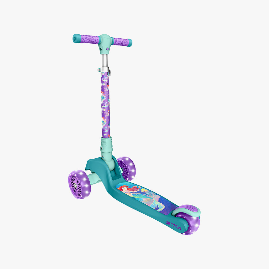 Disney The Little Mermaid 3-Wheel Kick Scooter for Kids - Lightweight Adjustable Height Foldable Design - Perfect for Outdoor Play, Park Rides & Neighborhood Commuting