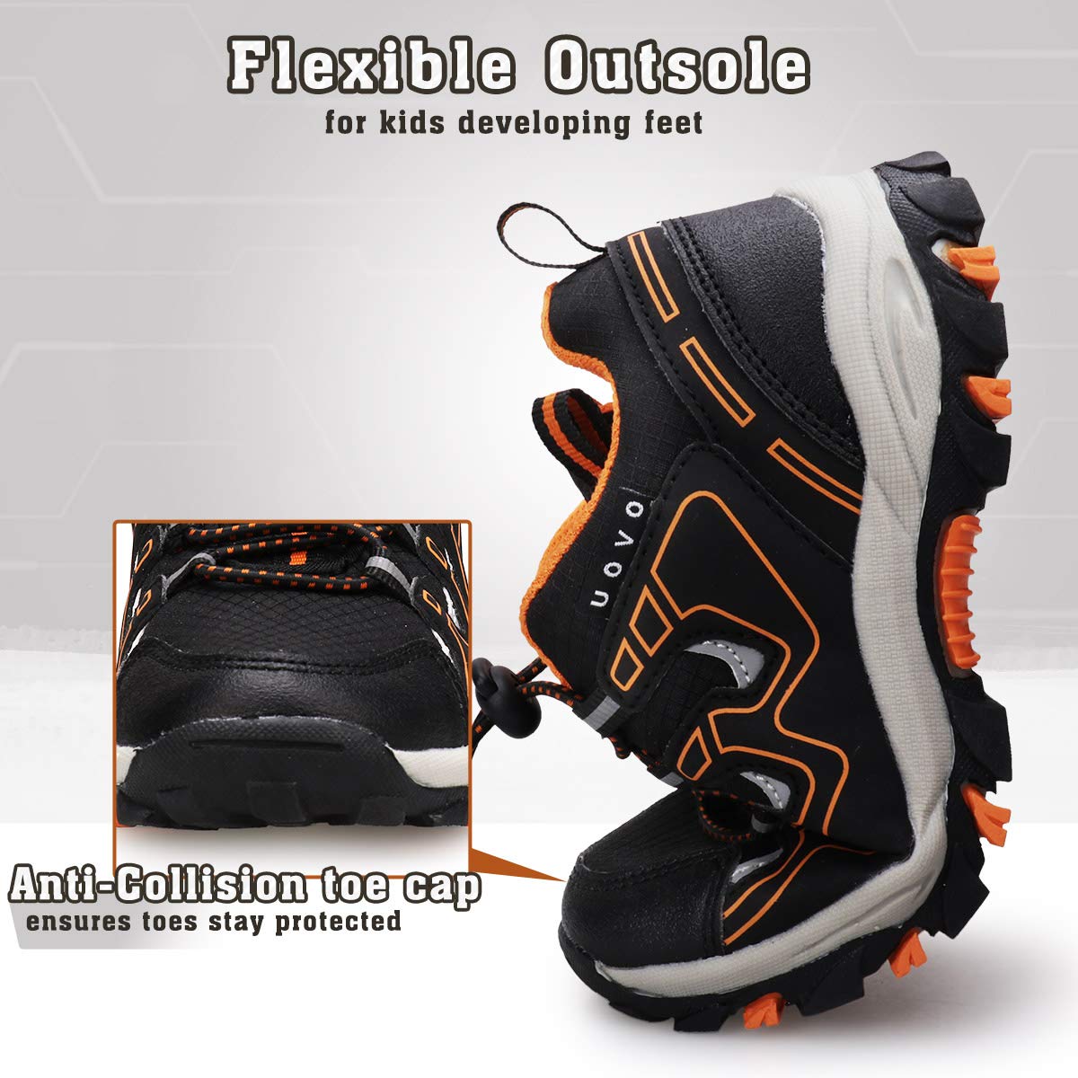 **UOVO Boys Sneakers - Waterproof Running & Hiking Shoes for Kids - Slip-Resistant Athletic Outdoor Shoes for Little & Big Boys (Ideal for School, Sports & Play)**