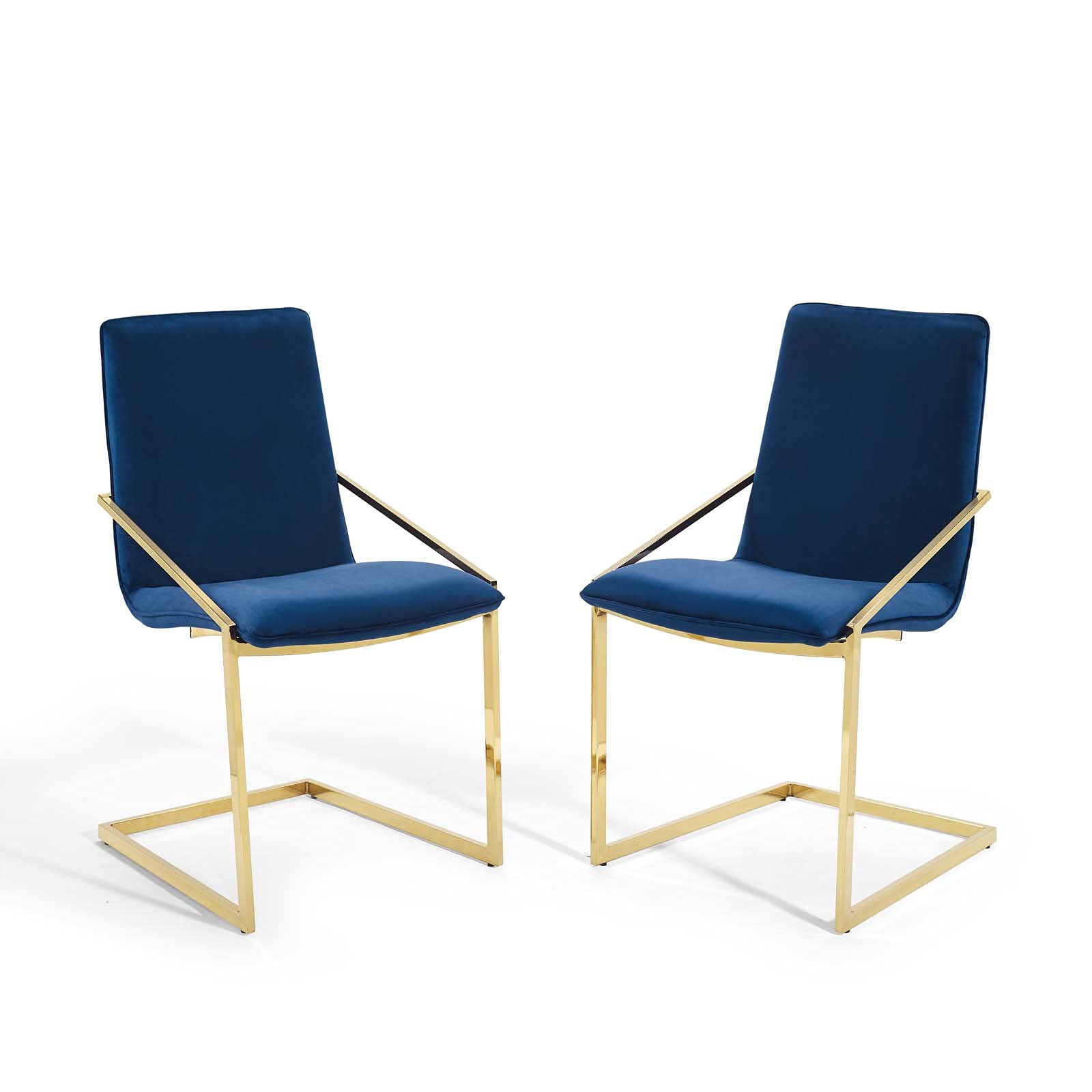 Modern Velvet Dining Chairs Set of 2 - Gold Metal Frame with Blue & Navy Upholstery - Perfect for Cafe, Bistro, Restaurant & Home Dining Room Decor