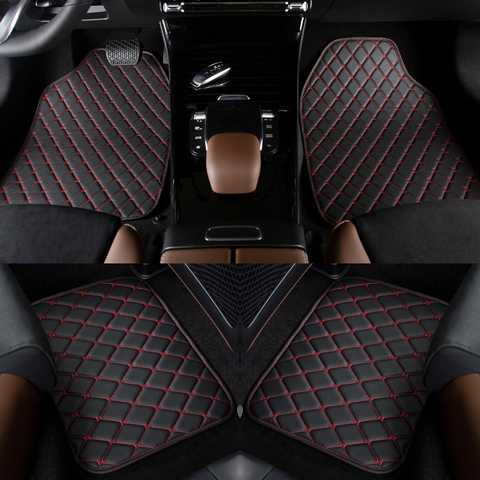 Premium All-Weather Luxury Leather Car Mats - Universal Fit for Cars, SUVs, Vans & Trucks | Waterproof & Durable Floor Mats for Year-Round Protection & Comfort | Perfect for Daily Commute, Road Trips & Family Adventures