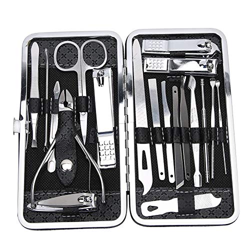 19Pcs Professional Stainless Steel Nail Clippers Set - Manicure & Pedicure Kit for Home & Travel, Nail Dead Skin Removal Grooming Tools with Case (Black) - Perfect for Personal Care, Salon Use & Gifts