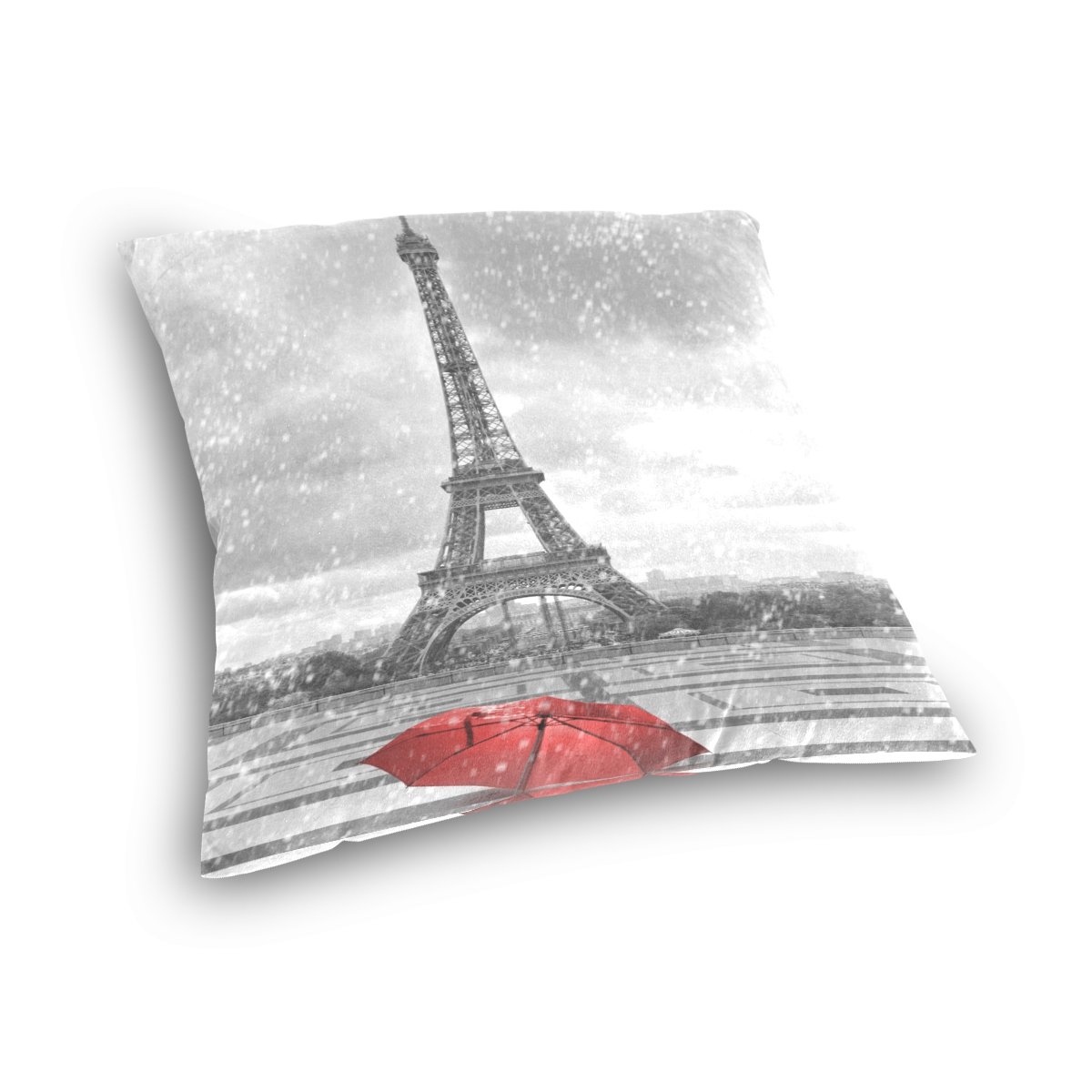 Eiffel Tower in Rain Velvet Plush Throw Pillow Cover 16x16 Inch - Soft Decorative Cushion Case with Hidden Zipper for Sofa, Bed, Living Room - Parisian Home Decor Gift Idea