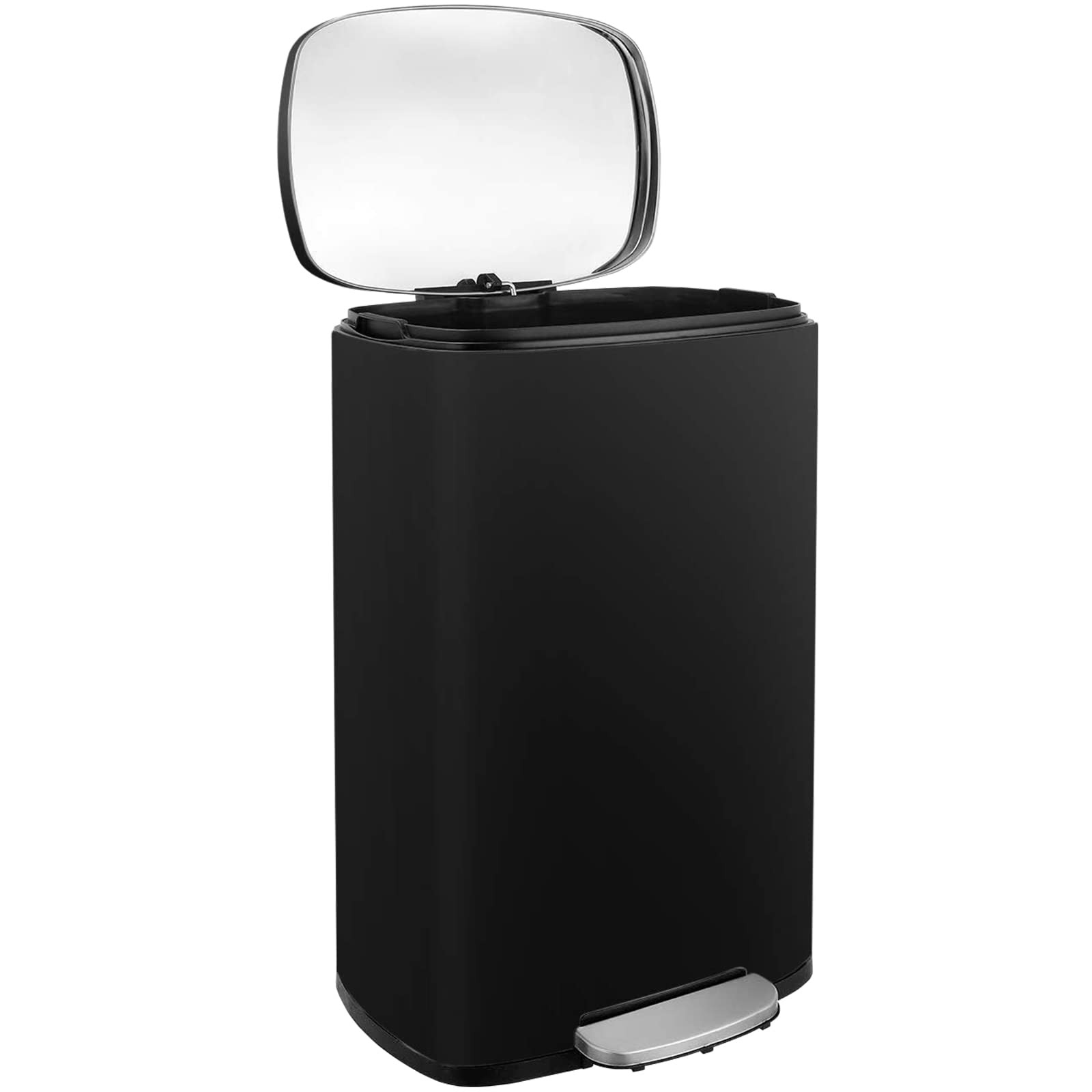 13.2 Gallon Step Trash Can with Soft-Close Lid - Stainless Steel Garbage Bin with Removable Inner Bucket, Fingerprint-Proof & Odor Control - Perfect for Kitchen, Bathroom, Office & Home Use (50L, Black)