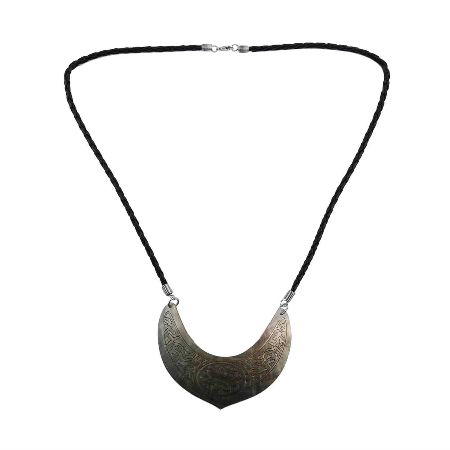 Handmade Brown Shell Flower Carved Black String Necklace for Women - 26