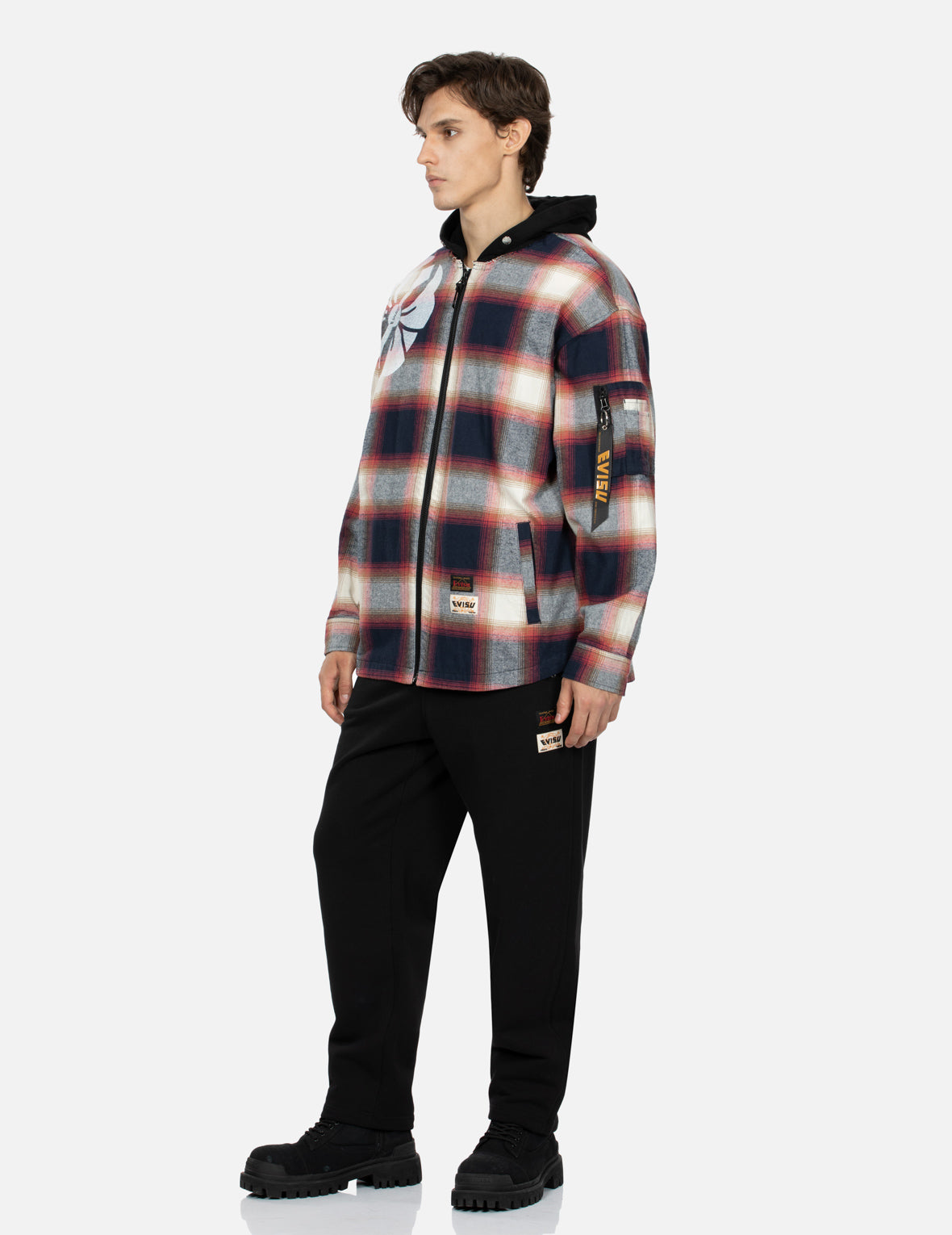 Stylish Kamon Print Checked Loose Fit Shirt Jacket for Men & Women | Casual Overshirt for Fall & Spring | Perfect for Outdoor Activities, Travel and Layering