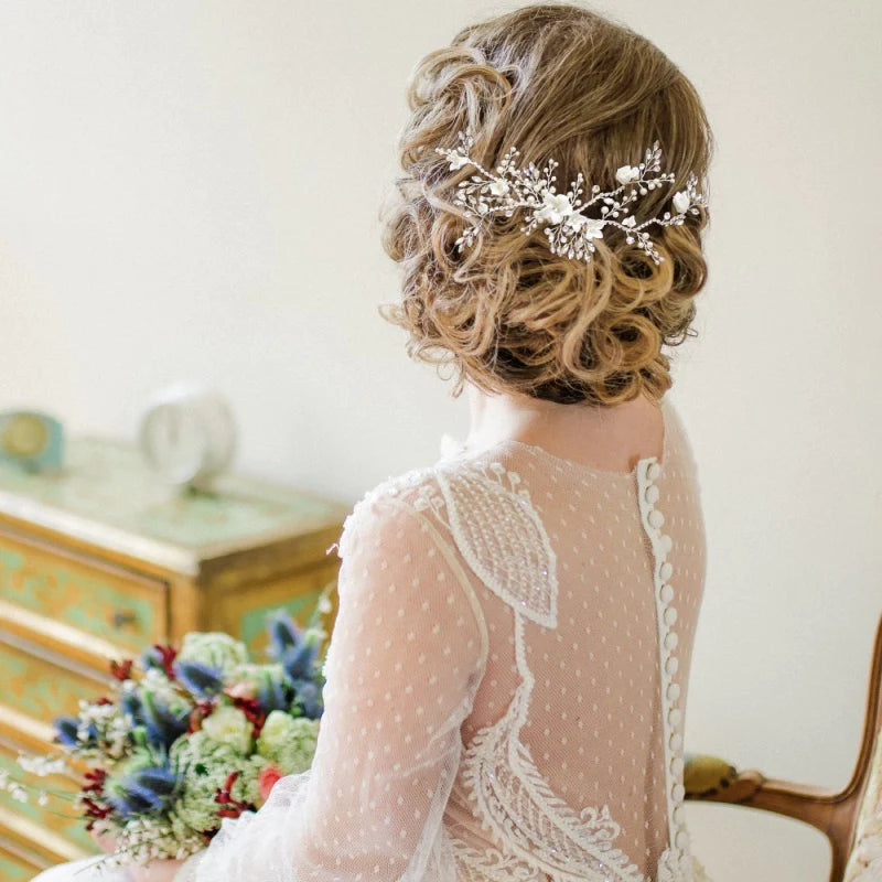 Elegant Gold Floral Hair Comb with Crystals and Pearls - A6073 Bridal Hair Accessory for Weddings, Prom & Special Occasions