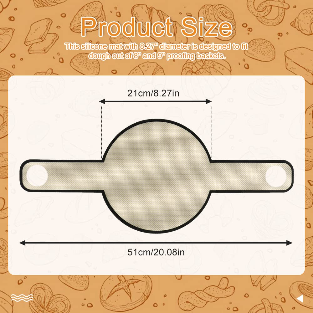 YAANBUNB 21cm Silicone Bread Sling for Dutch Oven - Reusable Non-Stick Baking Mat for Sourdough, Round Bread & Pastries | Easy Dough Transfer with Long Handle | Perfect for Artisan Bread Baking, Homemade Pizza & Kitchen Baking Accessories