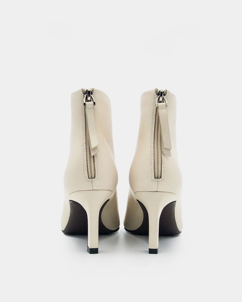 Luxury White Calfskin Pointed Toe Ankle Boots for Women - Elegant High Heel Dress Shoes for Office, Party & Special Occasions