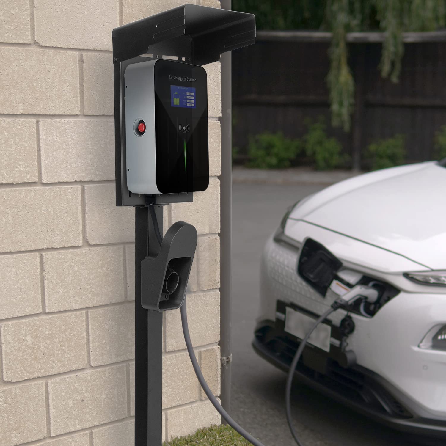 VIVO STAND-EV01C Outdoor EV Charger - Weatherproof Stainless Steel Electric Vehicle Charging Station with Protection Hood, Floor Mounted for All Weather Conditions - Perfect for Home, Office & Public Parking Lots