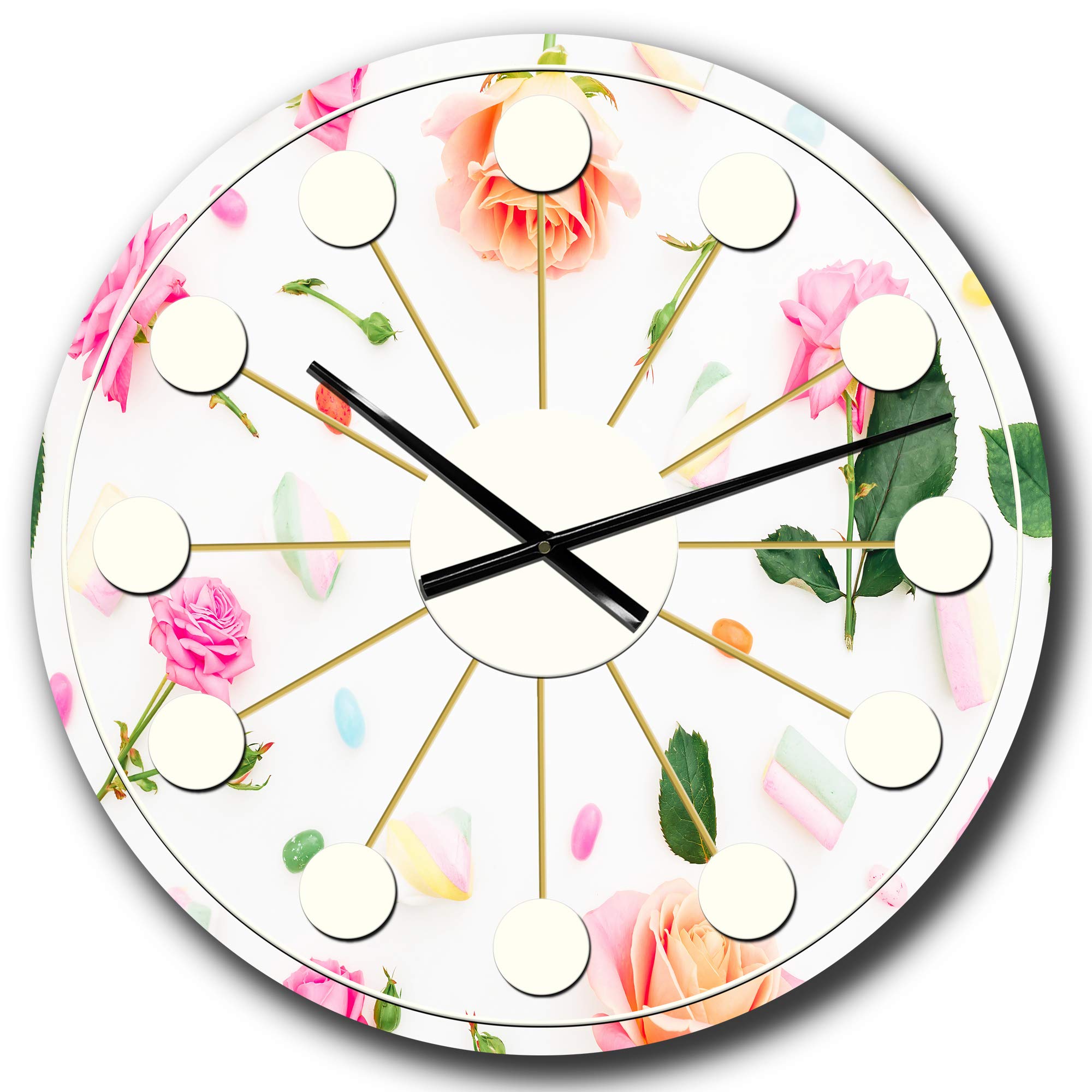 Designart Floral Botanical Retro VI Wall Art - Mid-Century Modern Round Metal Wall Clock for Home, Living Room, Bedroom & Office Decor | Vintage Style Decorative Clock for Wall Décor & Interior Design