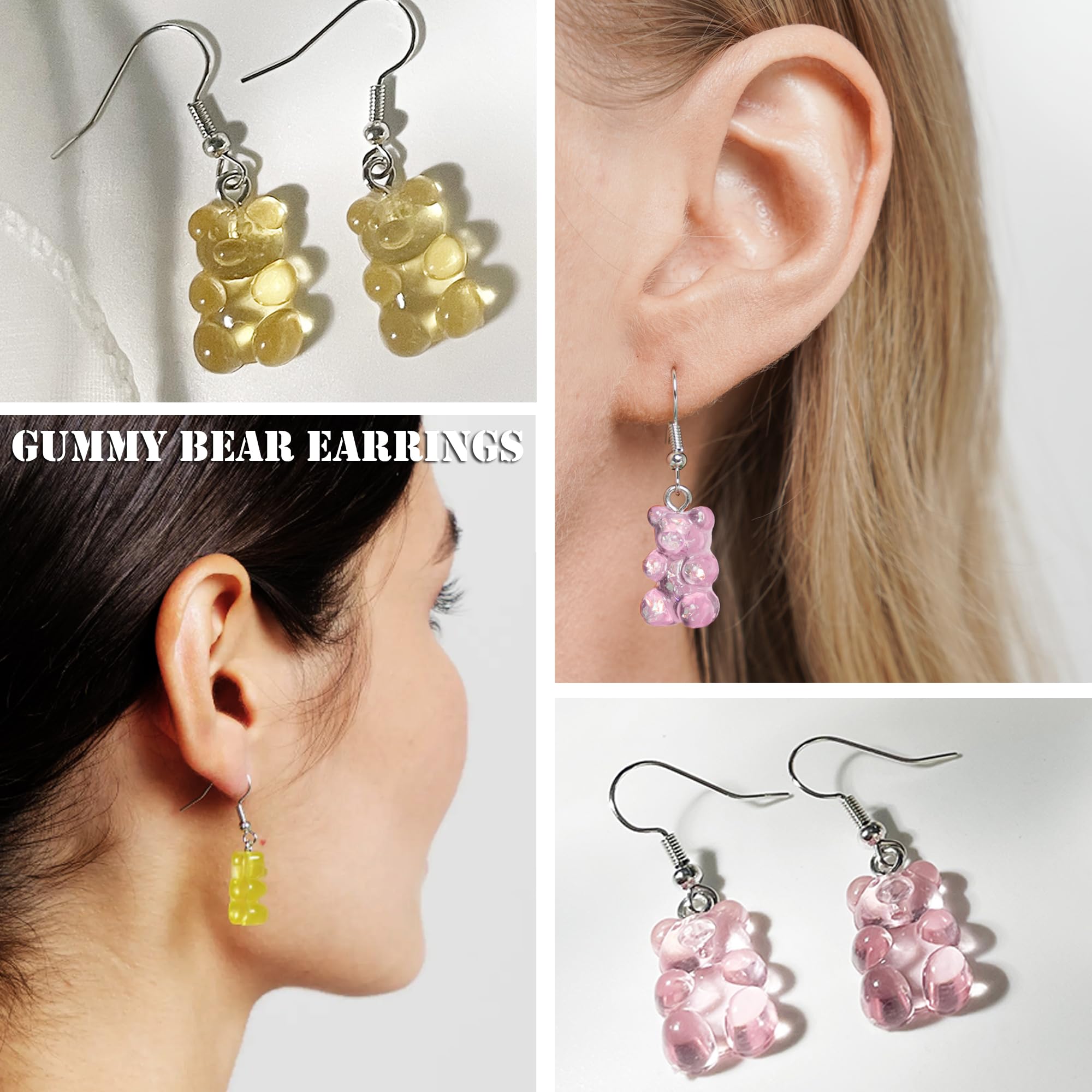 EIELO 30 Pairs Cute Funny Gummy Bear & Duck Drop Dangle Earrings for Women - Clip On Aesthetic Animal Food Earrings Set - Perfect for Parties, Gifts & Daily Fashion Accessories