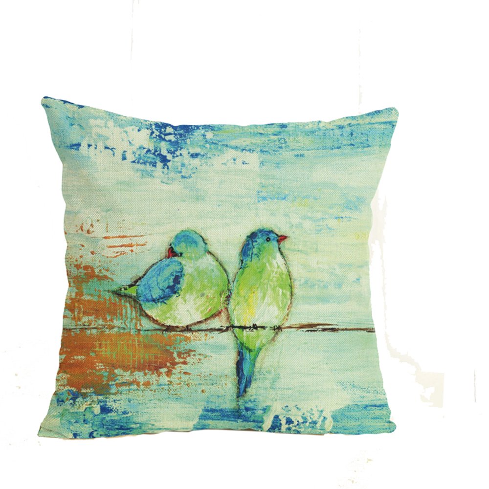 LYNZYM 18x18 Inch Cotton Linen Square Throw Pillow Cover - Decorative Cushion Case for Sofa, Bed, Chair - Bird Pattern Home Decor - Soft & Breathable Pillow Cover for Living Room, Bedroom, Nursery
