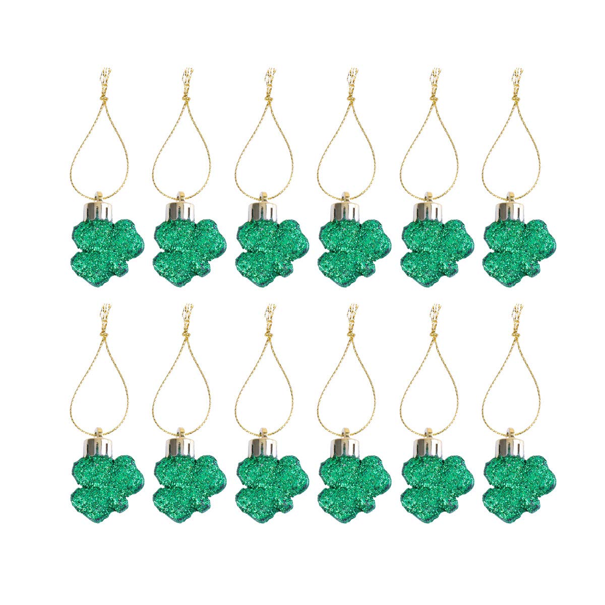 12pcs Glitter Shamrock Hanging Pendants - Lucky Irish Party Decorations, Plastic Clover Ornaments for St. Patrick's Day Party Supplies - Perfect for Home, Office & Pub Decor