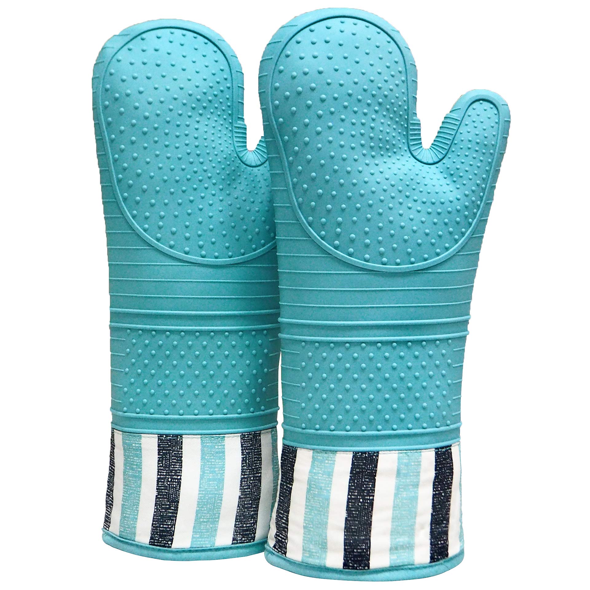 Heat Resistant 550°F Silicone Oven Mitts - 1 Pair Extra Long Professional Baking Gloves, Food Safe Kitchen Pot Holders for Cooking, Grilling, Baking - Perfect for BBQ, Baking Bread, Handling Hot Pans (Blue)