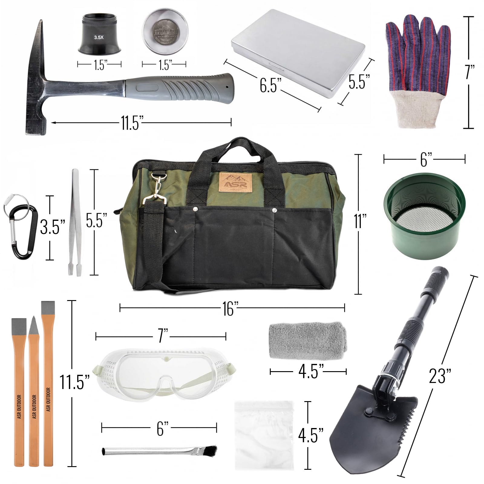 ASR Outdoor 40-Piece Beginner Rockhounding Kit with Tool Bag, Chisels & Rock Pick Hammer – Perfect for Geology Enthusiasts, Gem Hunting & Outdoor Adventures