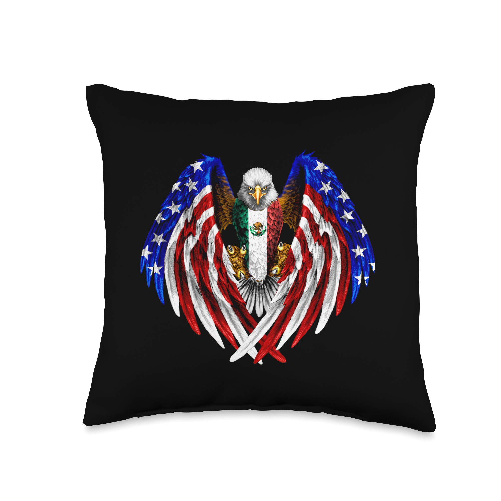 Mexican American USA Flag Eagle T-Shirt & Throw Pillow - 16x16 Inches Multicolor Patriotic Home Decor for Living Room, Bedroom, or Office