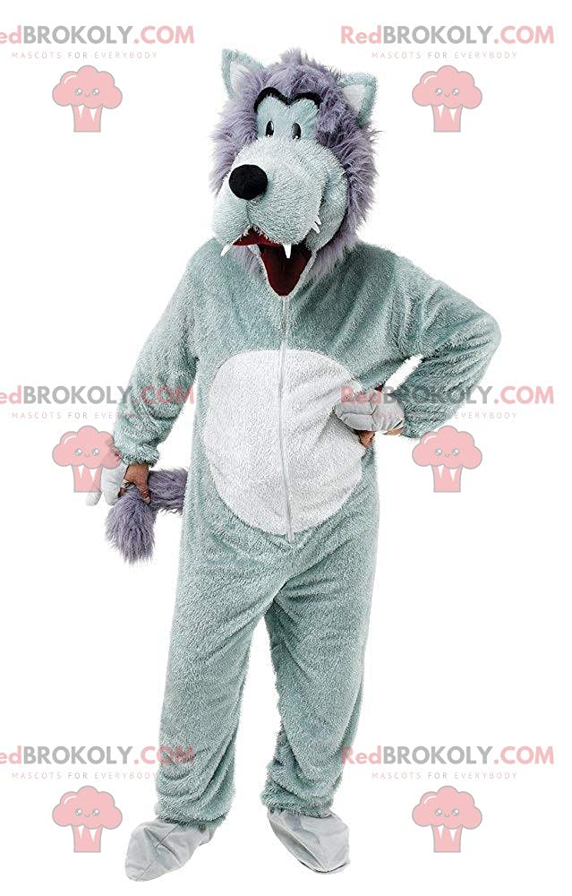 Funny Gray and White Wolf Mascot Costume - Soft Hairy Wolf Outfit for Cosplay, Halloween Parties, and Themed Events | SPOTSOUND REDBROKOLY Collection