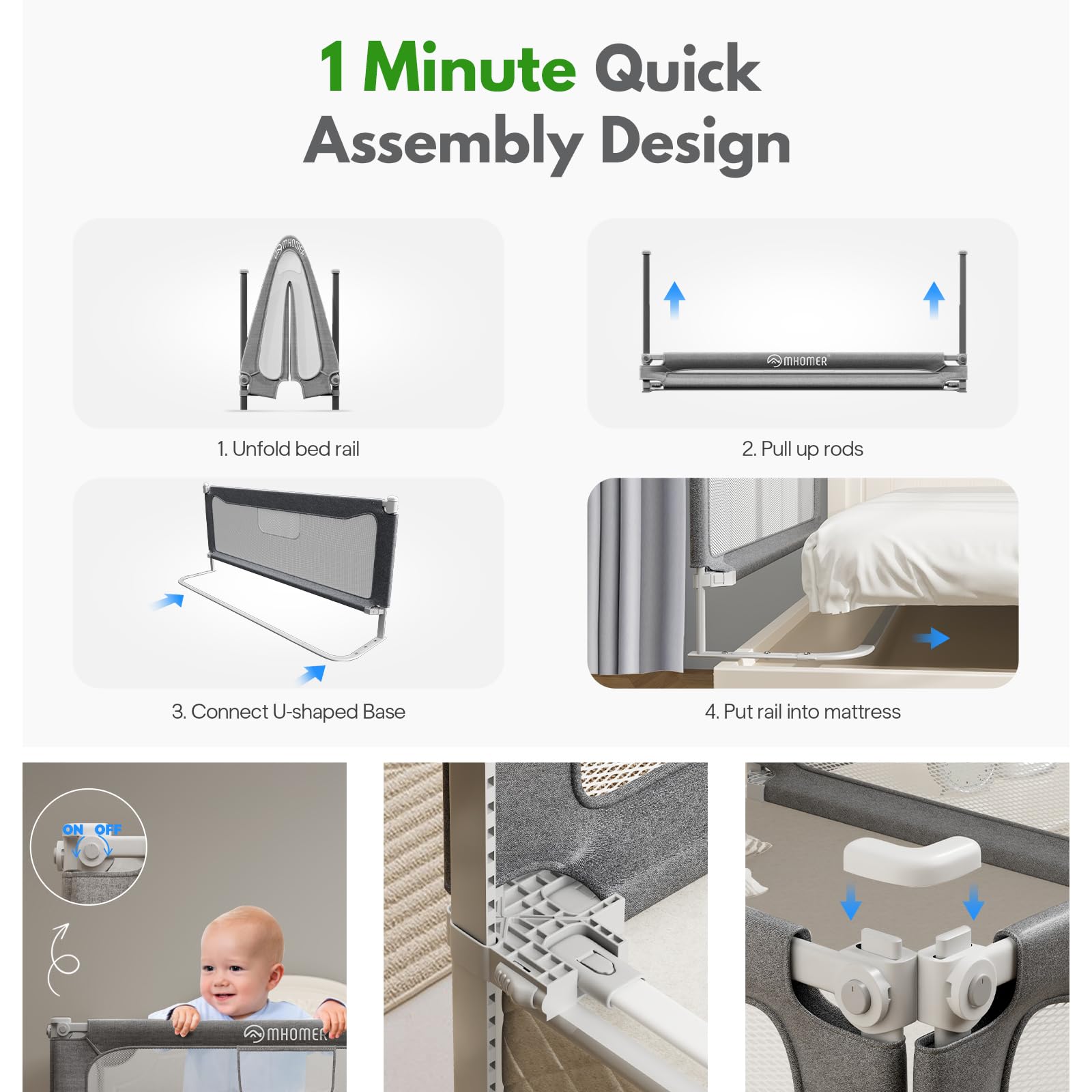 MHOMER Foldable Toddler Bed Rail - 60