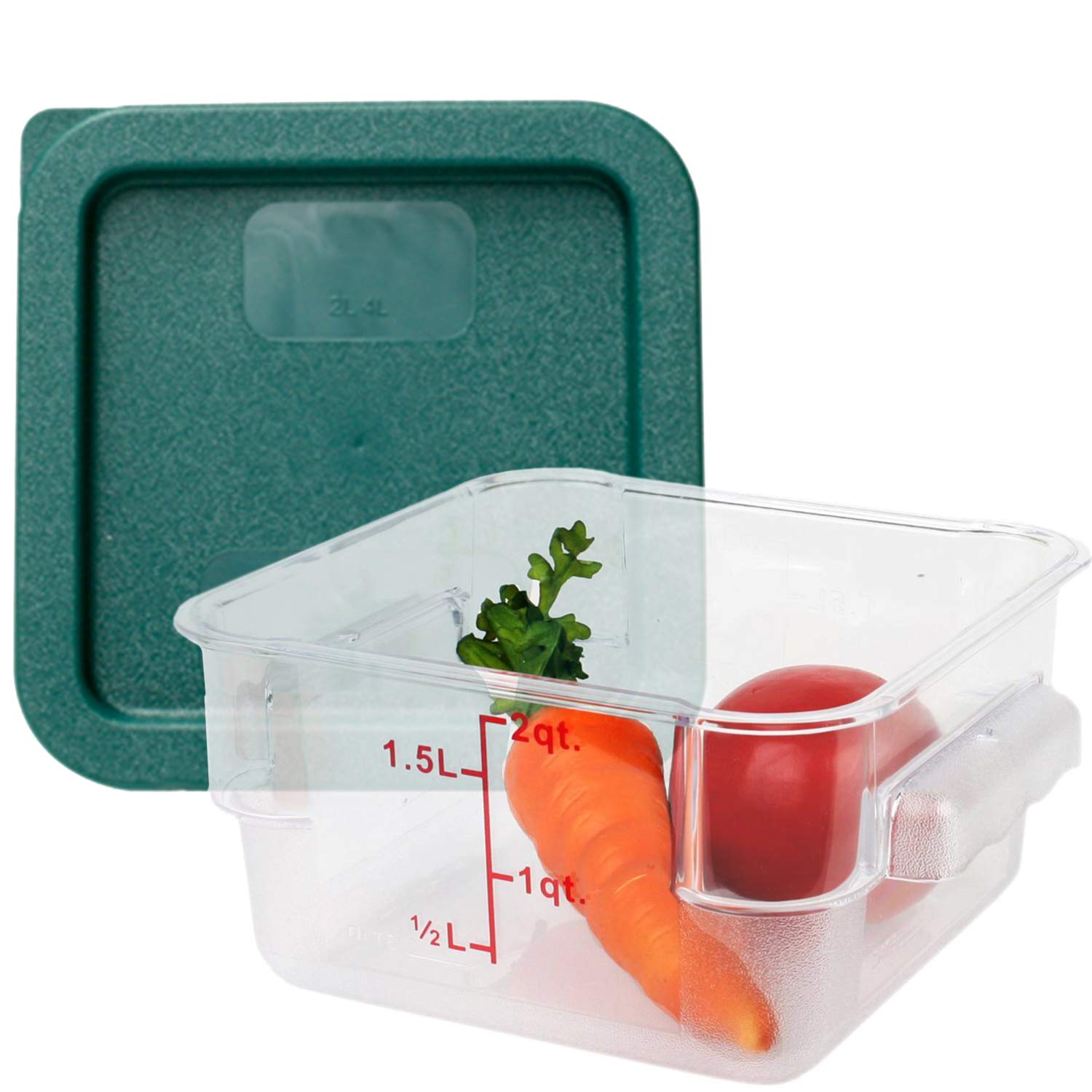 Tiger Chef 2 Quart Clear Square Polycarbonate Food Storage Containers with Green Lids - Commercial Grade, BPA-Free, Microwave & Dishwasher Safe - Perfect for Meal Prep, Leftovers, and Restaurant Use
