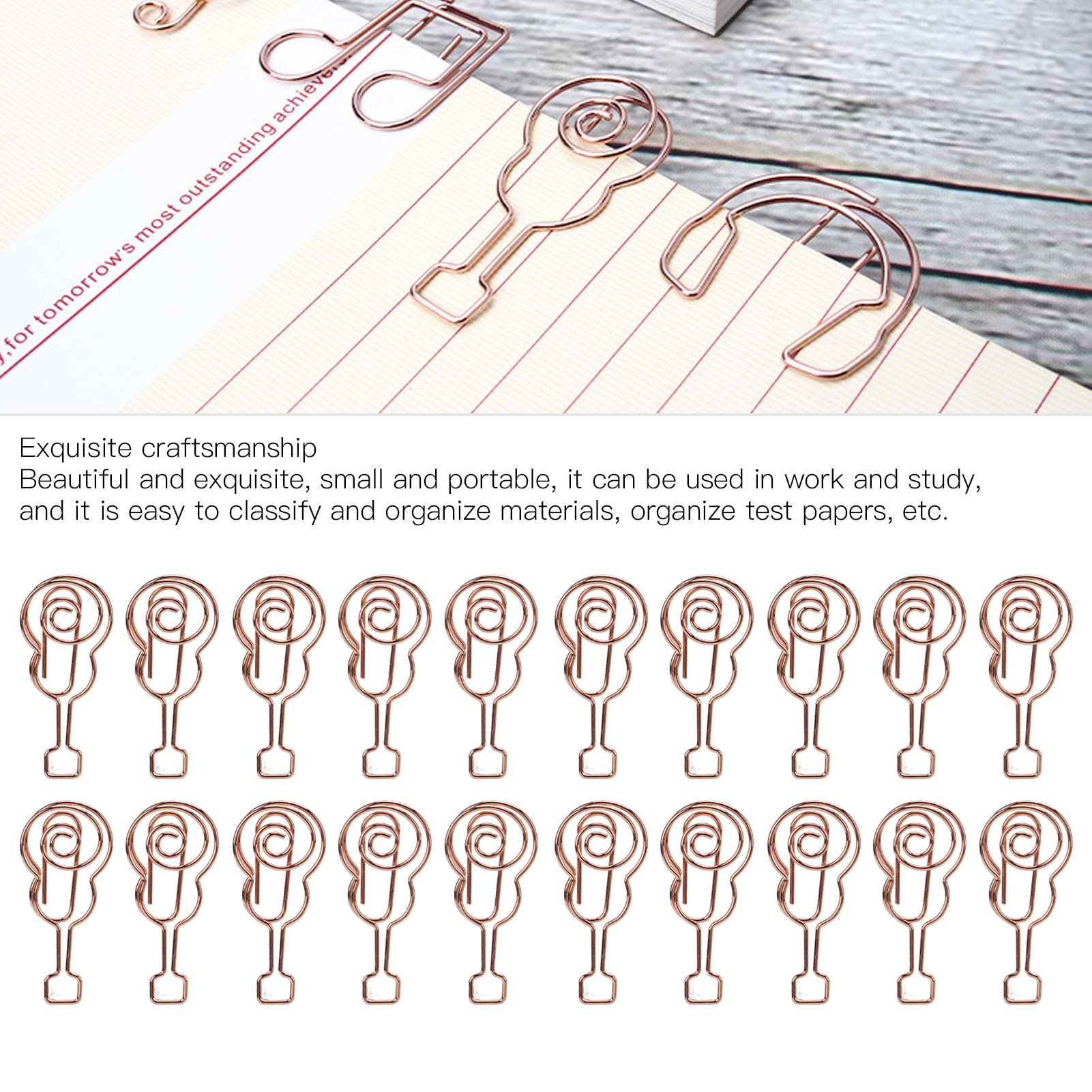 2 Sets Rose Gold Guitar-Shaped Paper Clips (40Pcs) - Cute Music Note Design with Storage Case - Perfect for Office, School, and Gift Giving - Organize Documents, Notes, and DIY Projects