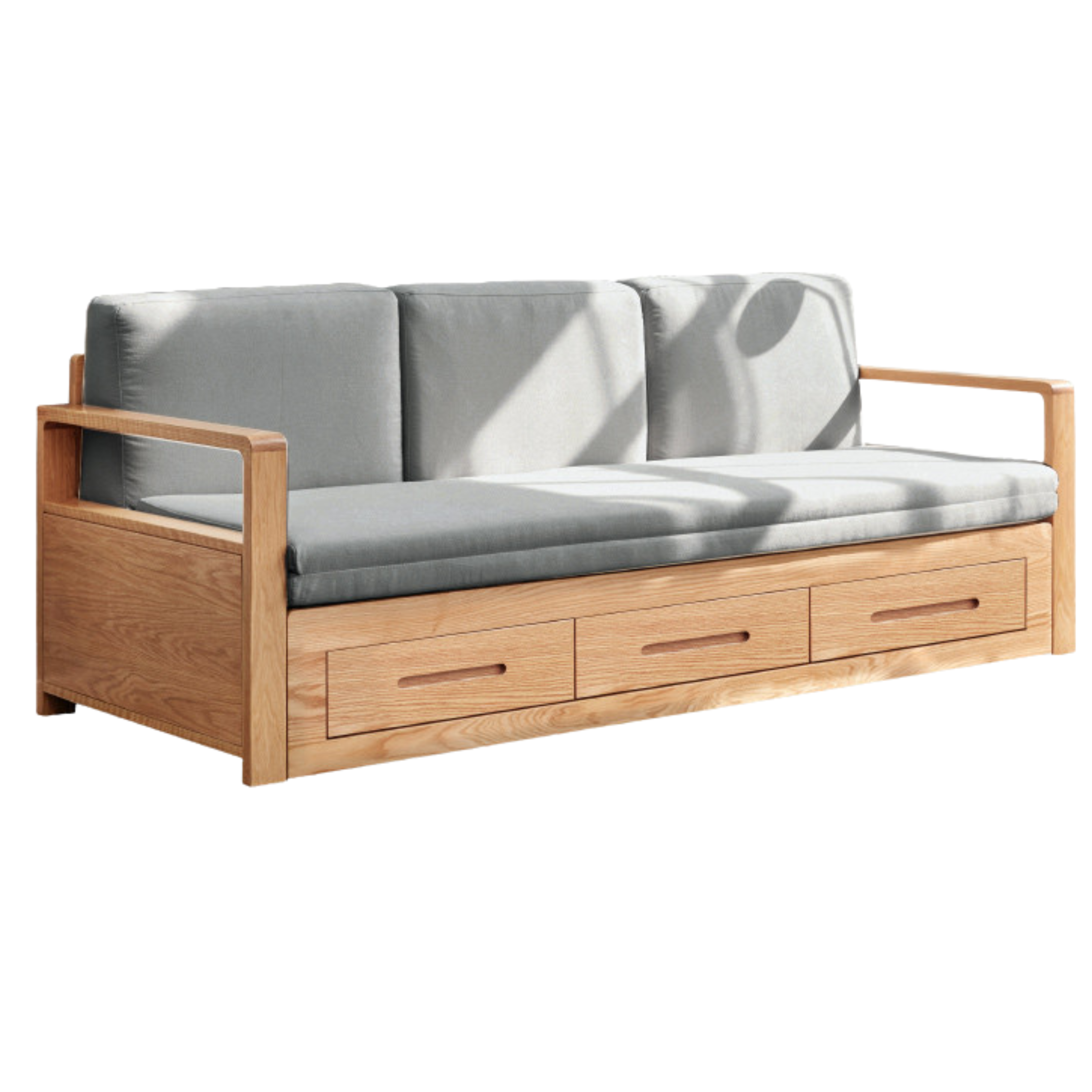 Oak Solid Wood Folding Storage Sofa Bed - Convertible Guest Bed & Space-Saving Furniture for Small Apartments, Living Rooms & Dorm Rooms
