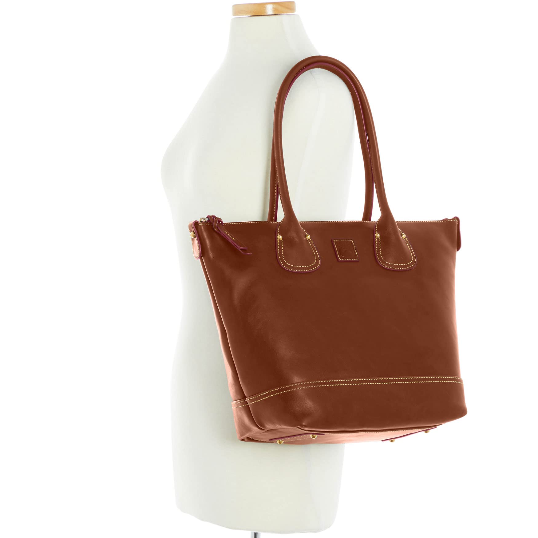 Dooney & Bourke Florentine Tulip Shopper Tote Handbag for Women - Genuine Leather, Red - Perfect for Work, Travel & Everyday Use
