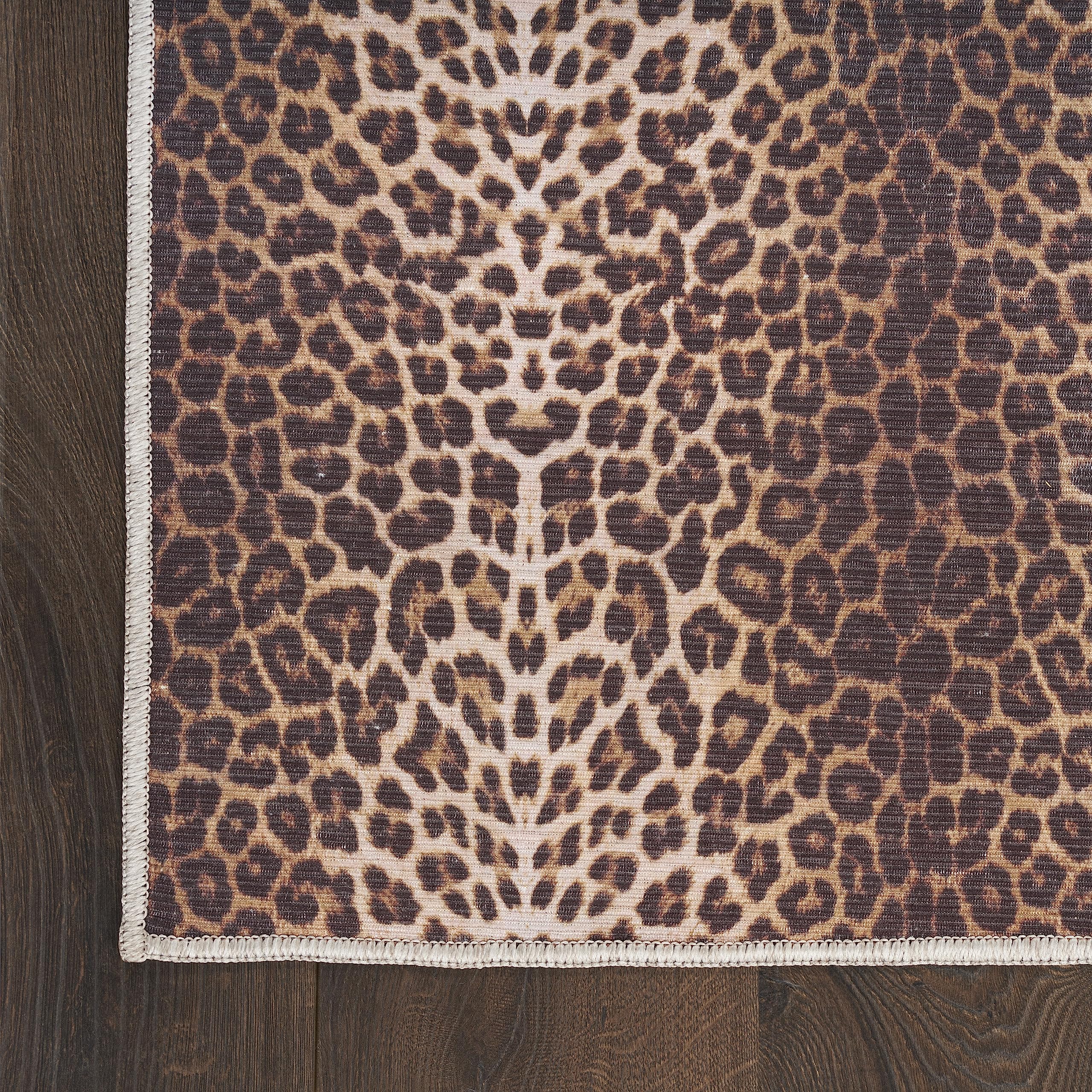 Nourison Washable Leopard Print 6' x 9' Area Rug - Easy Clean, Non-Shedding, Stain Resistant | Perfect for Bedroom, Living Room, Dining Room & Kitchen Decor (6x9)