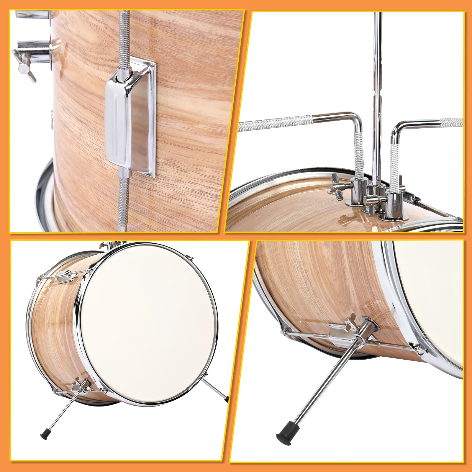 14 Inch 5-Piece Junior Drum Set Complete with Cymbals, Hi-Hat Stand, Sticks, Pedal & Stool - Perfect Wooden Drum Kit for Kids Beginners - Ideal for Home Practice, Music Lessons & Rock Band Performances