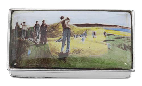 Sterling Silver Porcelain Top Golf-Themed Pill Box - Elegant Compact Medicine Holder for Golf Lovers & Travel Use