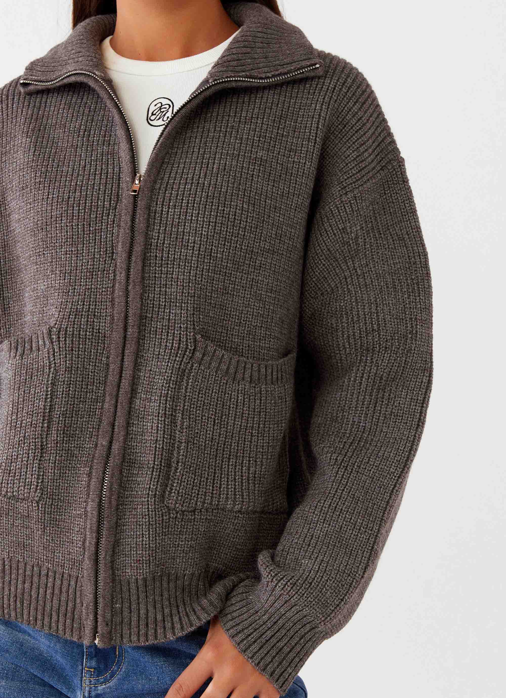 Common Ground Oversized Zip Cardigan for Women - Soft & Cozy Long Sleeve Open Front Sweater (Charcoal) - Perfect for Casual Wear, Layering in Fall & Winter
